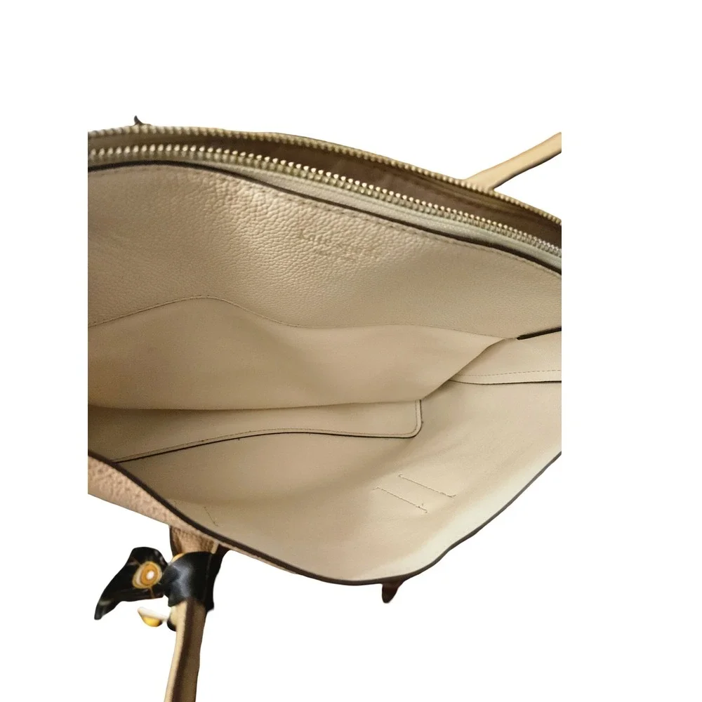 Kate Spade New York Beige Pebbled Leather Tote Bag with Scarf and Heart Charm